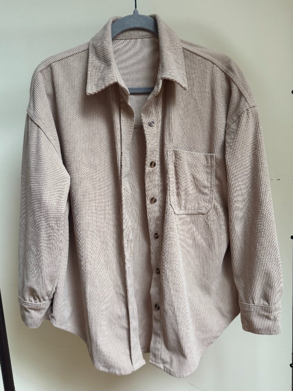 Corduroy Button Down Flannel Style Top - Light Brown / Beige